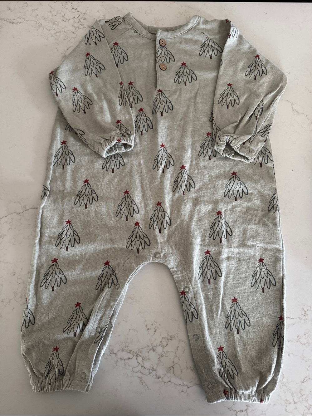 Rylee + Cru Sage Green Tree Print Baby One-Piece Bodysuit with Red Accents